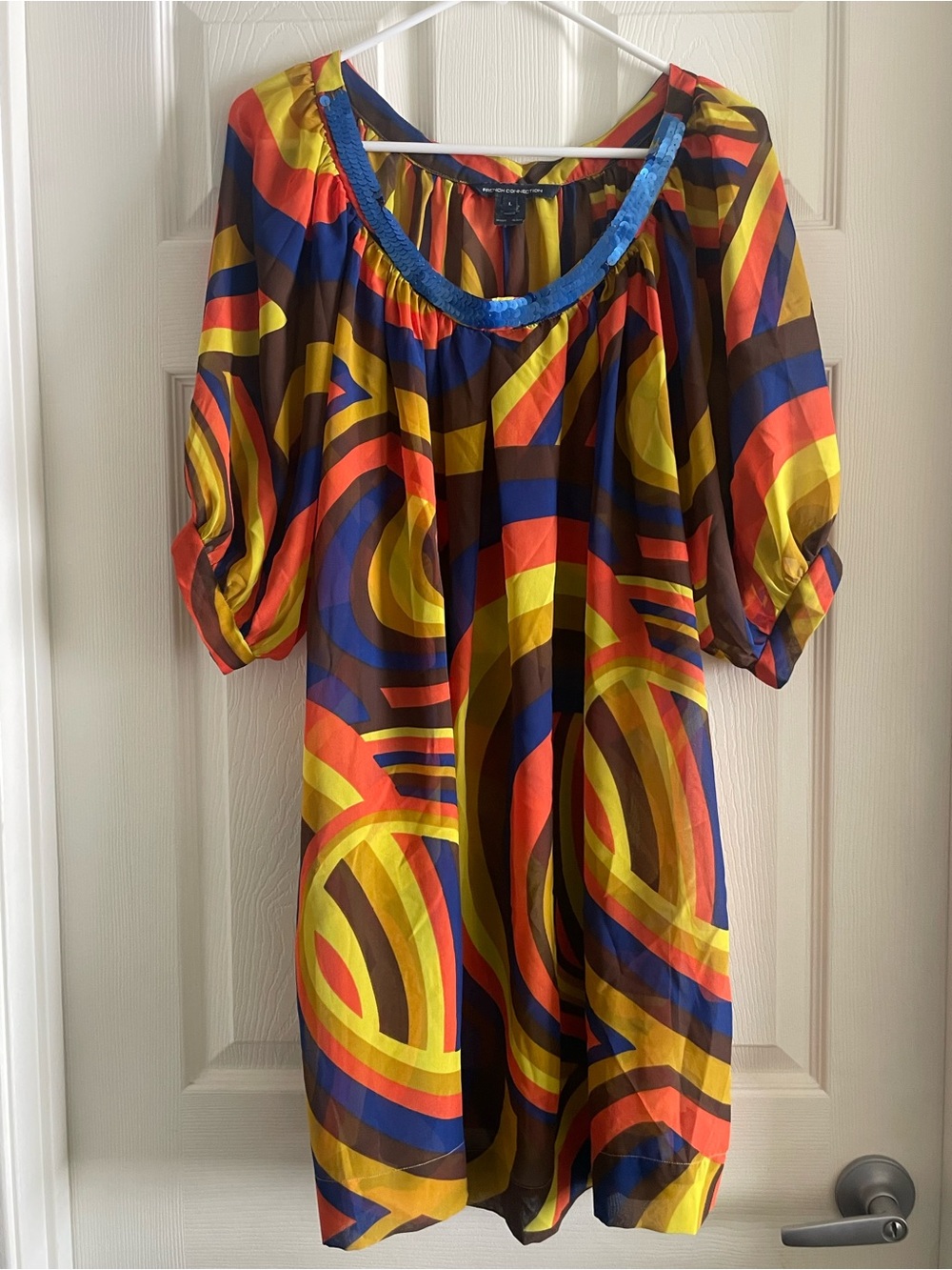 French Connection Yellow, Blue & Orange Geometric Mini Dress
